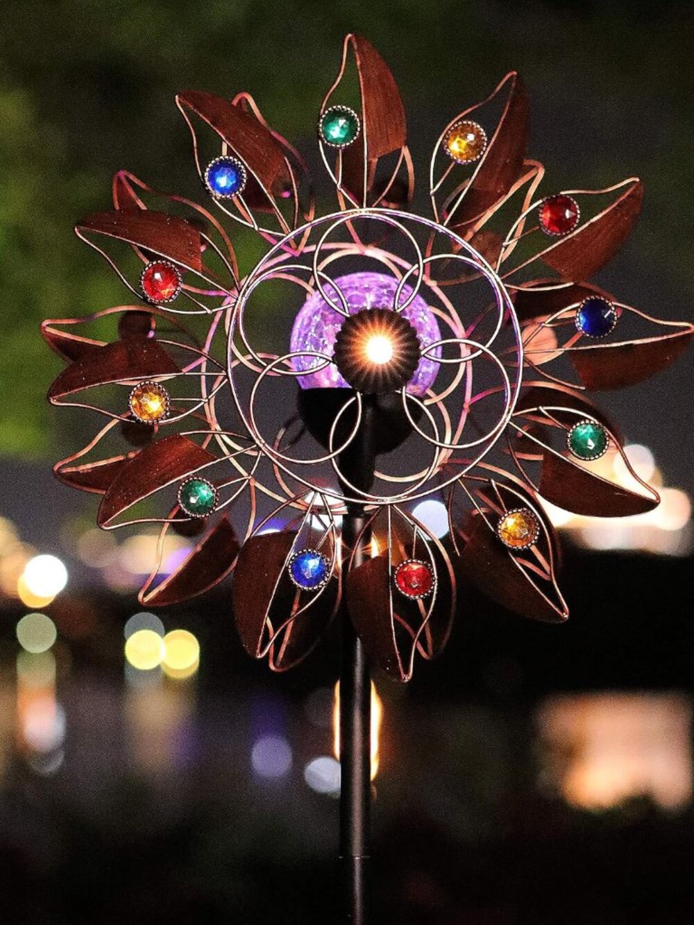 Solar Wind Spinner Multi-Color LED Lighting by Solar Powered Glass Ball with Kin - Picture 1 of 6